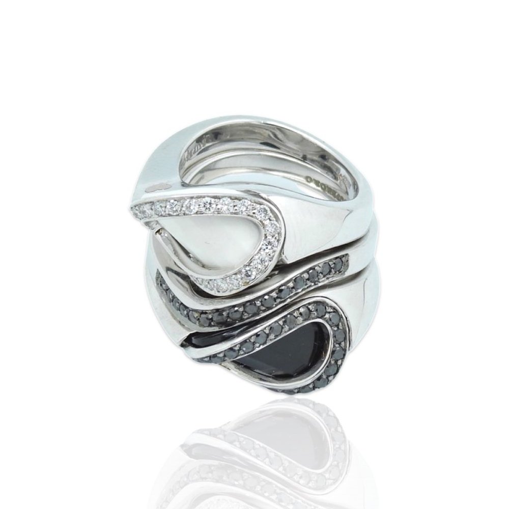Superoro 18K White Gold Diamond Onyx Ring